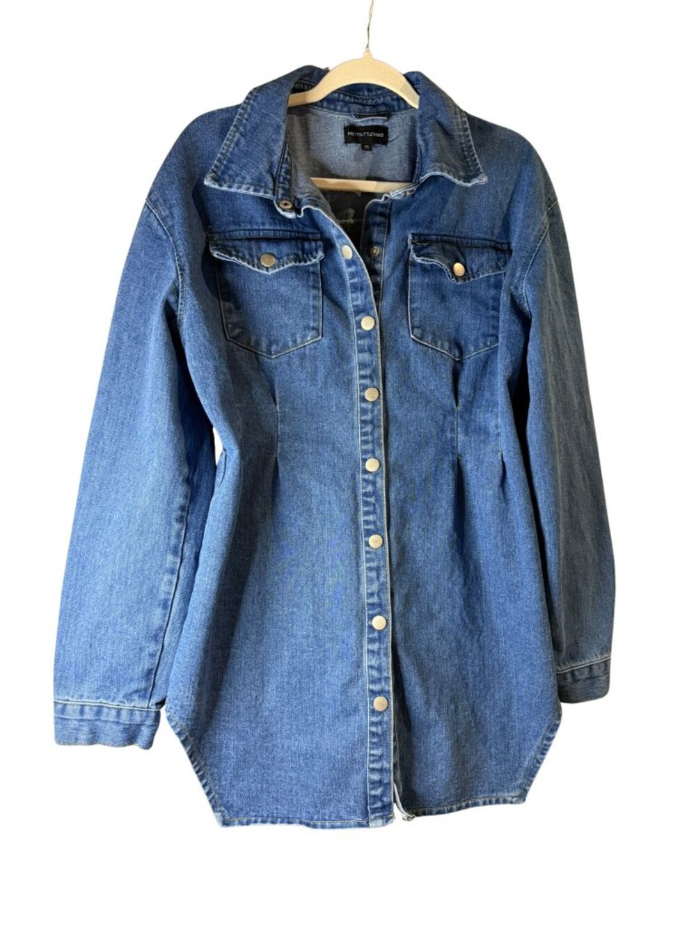 PrettyLittleThing Denim Shirt Dress Snap Front Fitted Waist Sz 14 EU/ Size 10 US